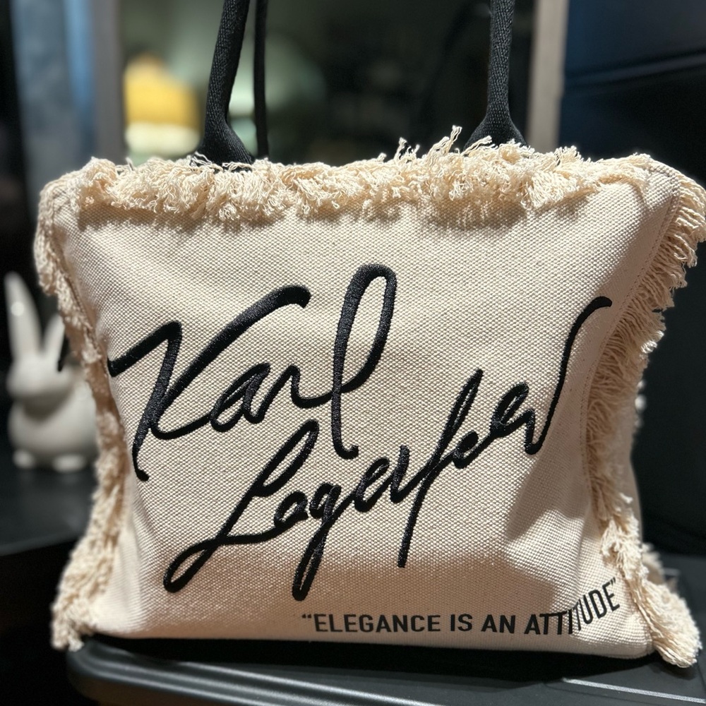 Karl Lagerfeld “ELEGANCE IS AN ATTITUDE” Market Canvas Cotton Tote NWT